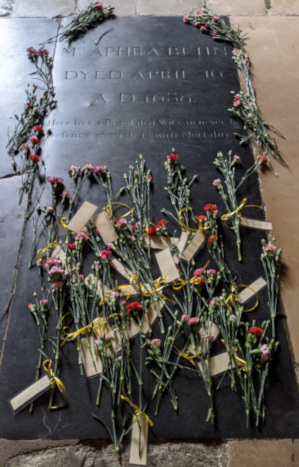 Flowers on Aphra Behn's grave